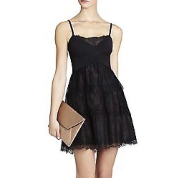 BCBGmaxazria JOSANNA Lace Ponte Bodice Mini Dress Black Size Medium Cocktail - Picture 1 of 15